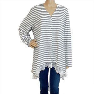 LOGO By Lori Goldstein Gray & White Cardigan